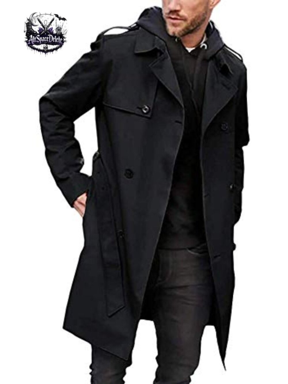 Men's Trench Coat Belted Windbreaker Long Jacket Windproof Overcoat